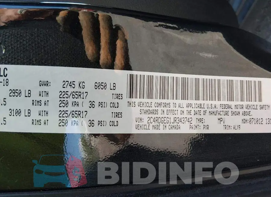 2C4RDGEG1JR343742 Photo# 9