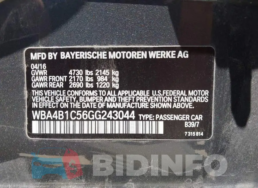 WBA4B1C56GG243044 Photo# 9