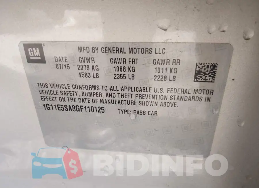 1G11E5SA8GF110125 Photo# 9