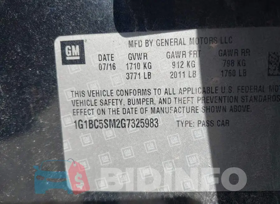 1G1BC5SM2G7325983 Photo# 9