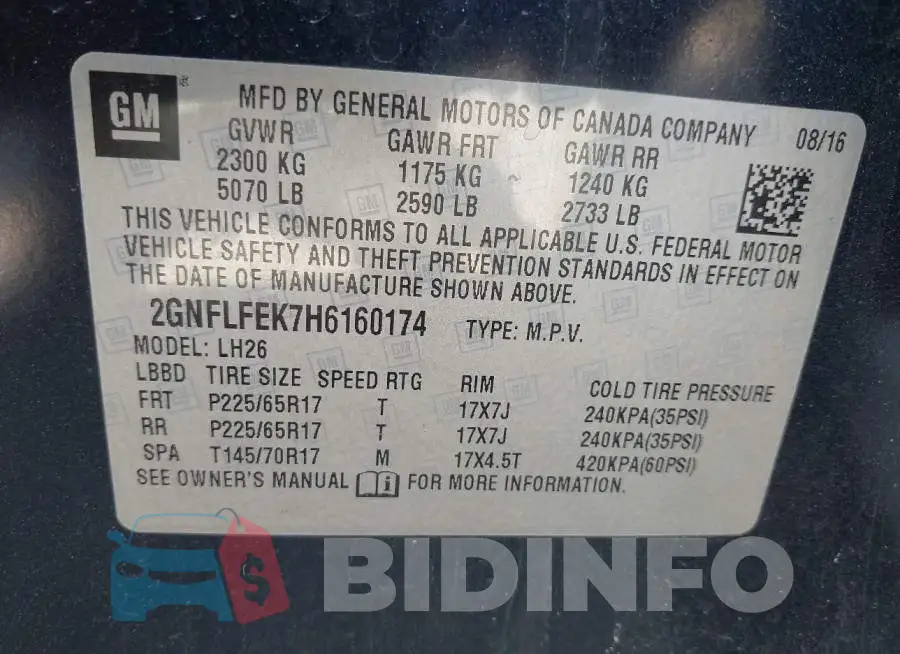 2GNFLFEK7H6160174 Photo# 9
