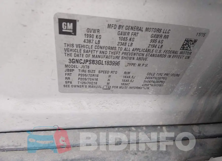 3GNCJPSB3GL183996 Photo# 9