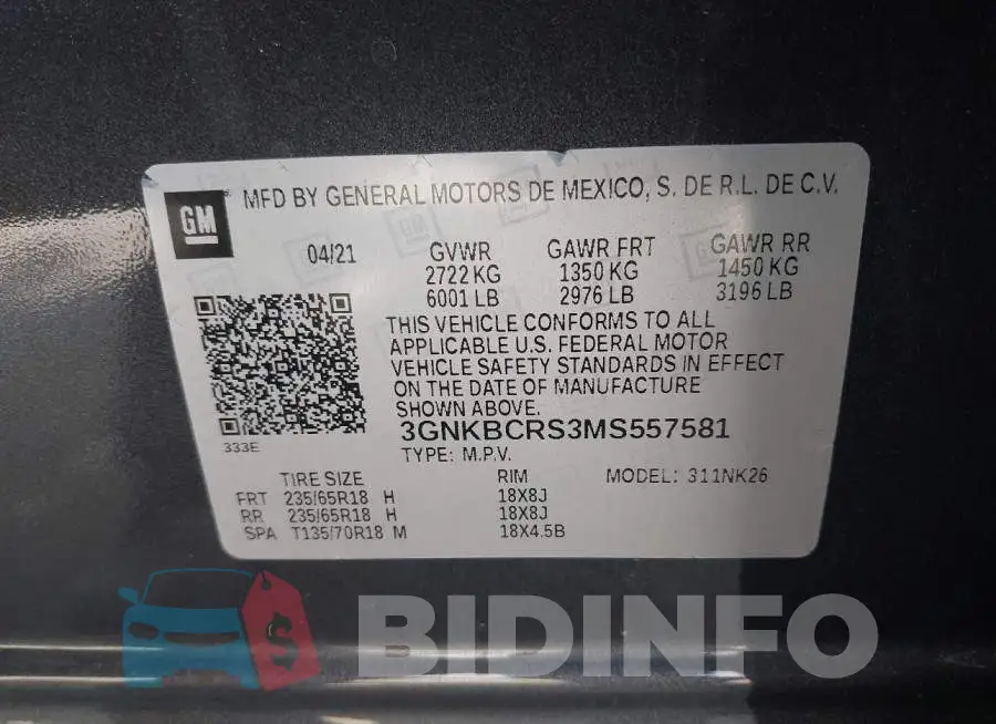 3GNKBCRS3MS557581 Photo# 9