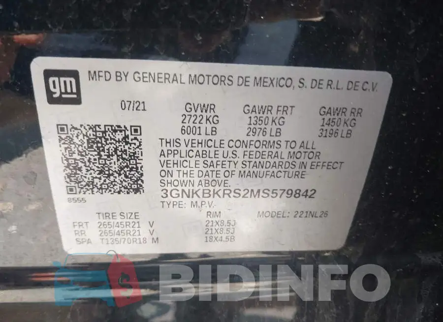 3GNKBKRS2MS579842 Photo# 9
