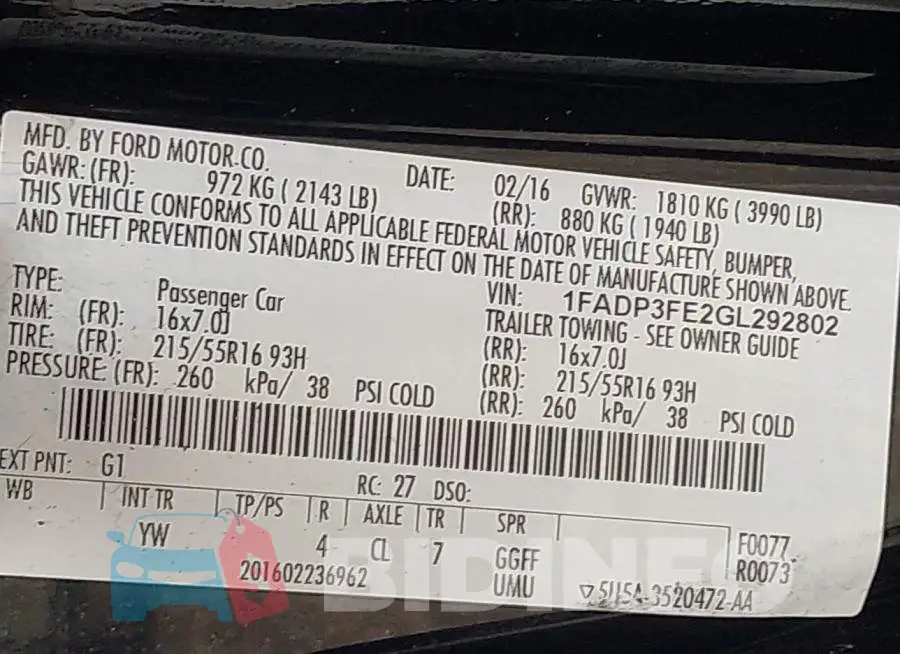 1FADP3FE2GL292802 Photo# 9
