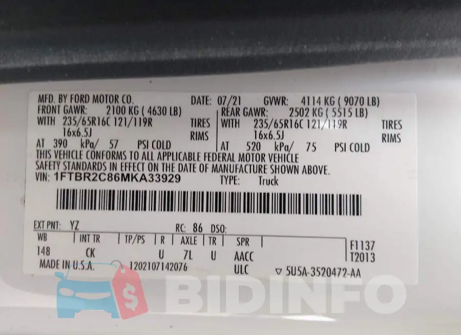 1FTBR2C86MKA33929 Photo# 9