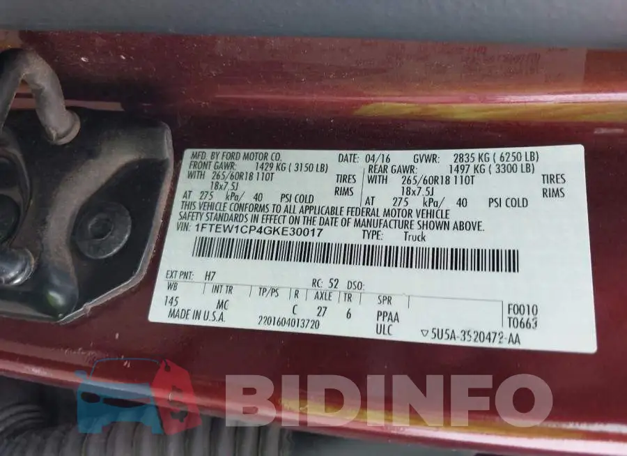 1FTEW1CP4GKE30017 Photo# 9