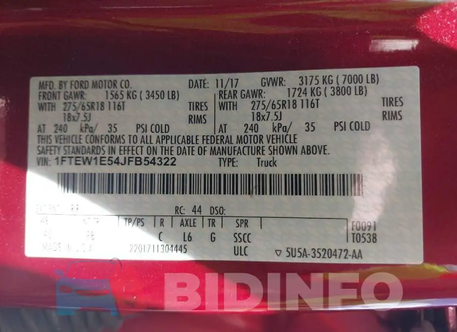 1FTEW1E54JFB54322 Photo# 9