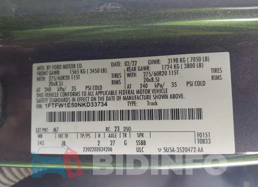 1FTFW1E50NKD33734 Photo# 9