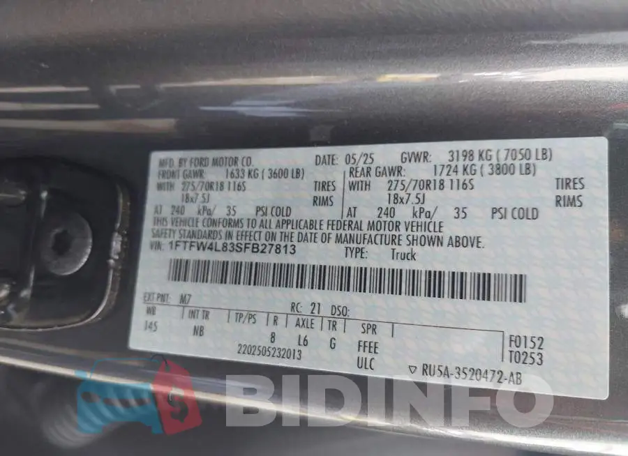 1FTFW4L83SFB27813 Photo# 9