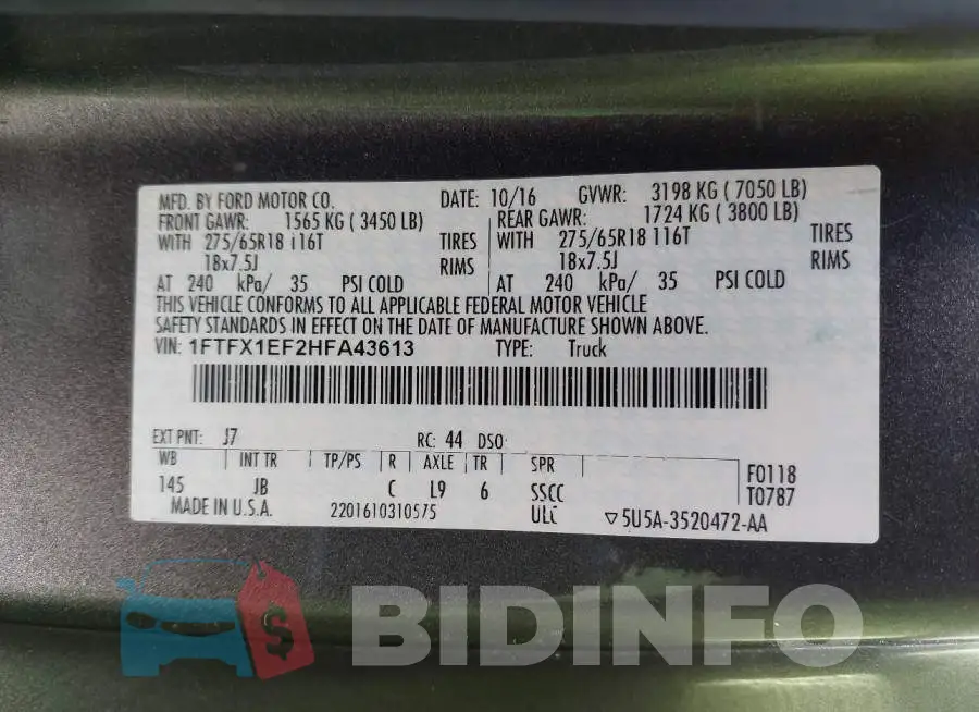 1FTFX1EF2HFA43613 Photo# 9