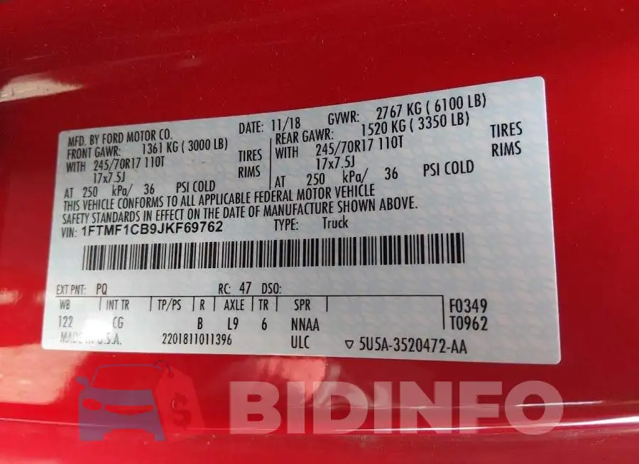 1FTMF1CB9JKF69762 Photo# 9