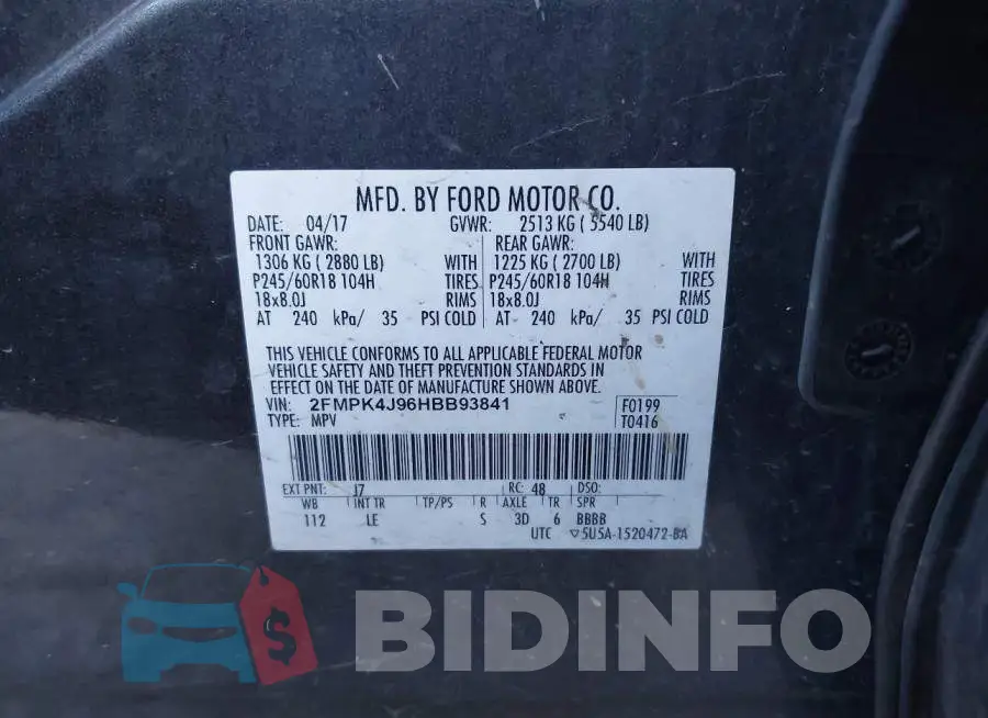 2FMPK4J96HBB93841 Photo# 9