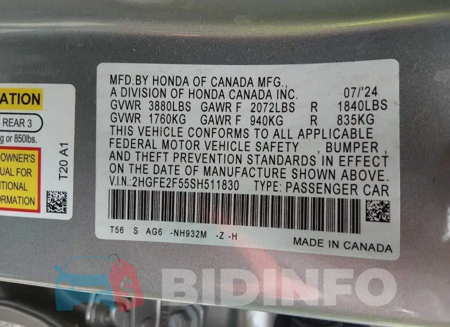 2HGFE2F55SH511830 Photo# 9