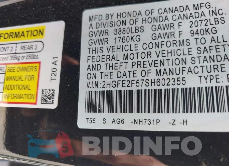 2HGFE2F57SH602355 Photo# 9