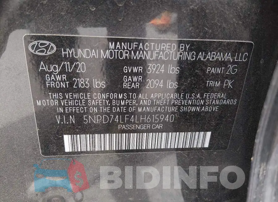 5NPD74LF4LH615940 Photo# 9