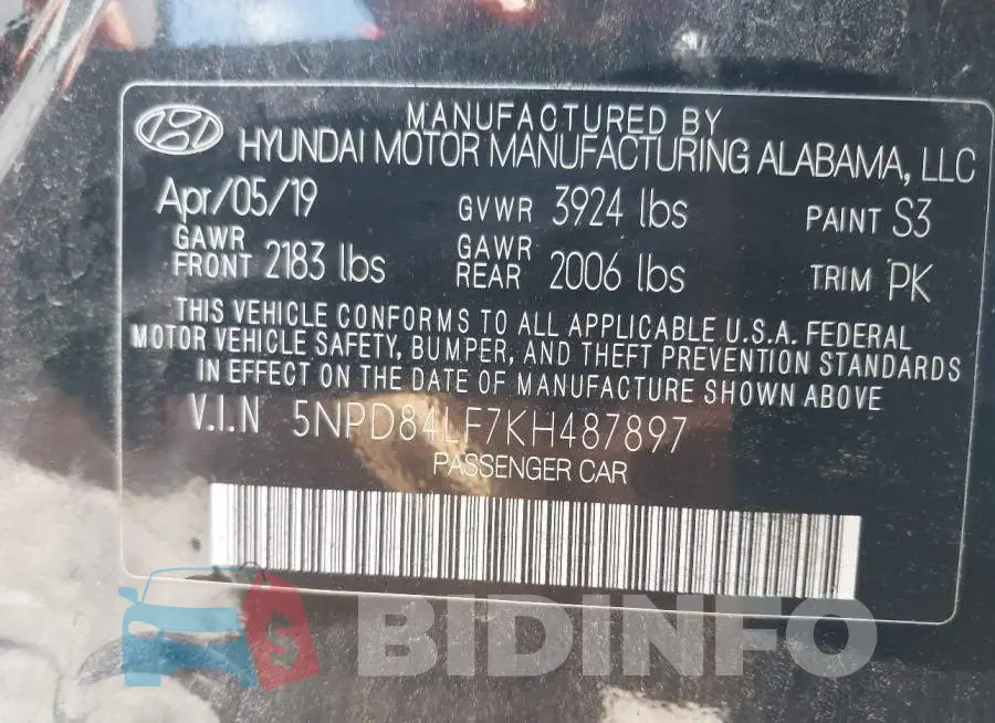 5NPD84LF7KH487897 Photo# 9