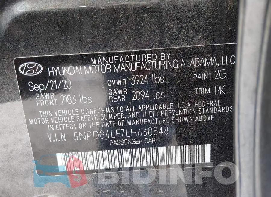 5NPD84LF7LH630848 Photo# 9