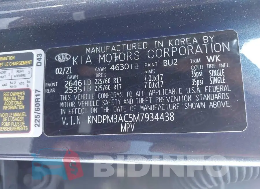 KNDPM3AC5M7934438 Photo# 9