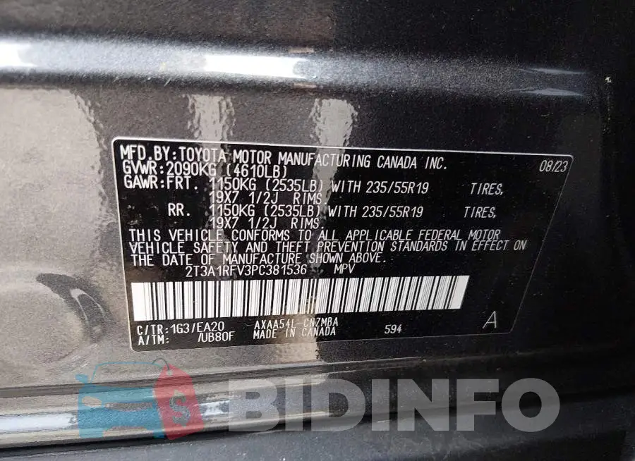 2T3A1RFV3PC381536 Photo# 9
