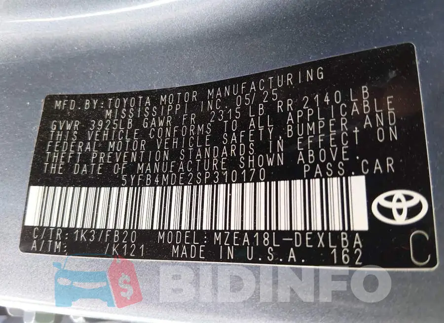 5YFB4MDE2SP310170 Photo# 9