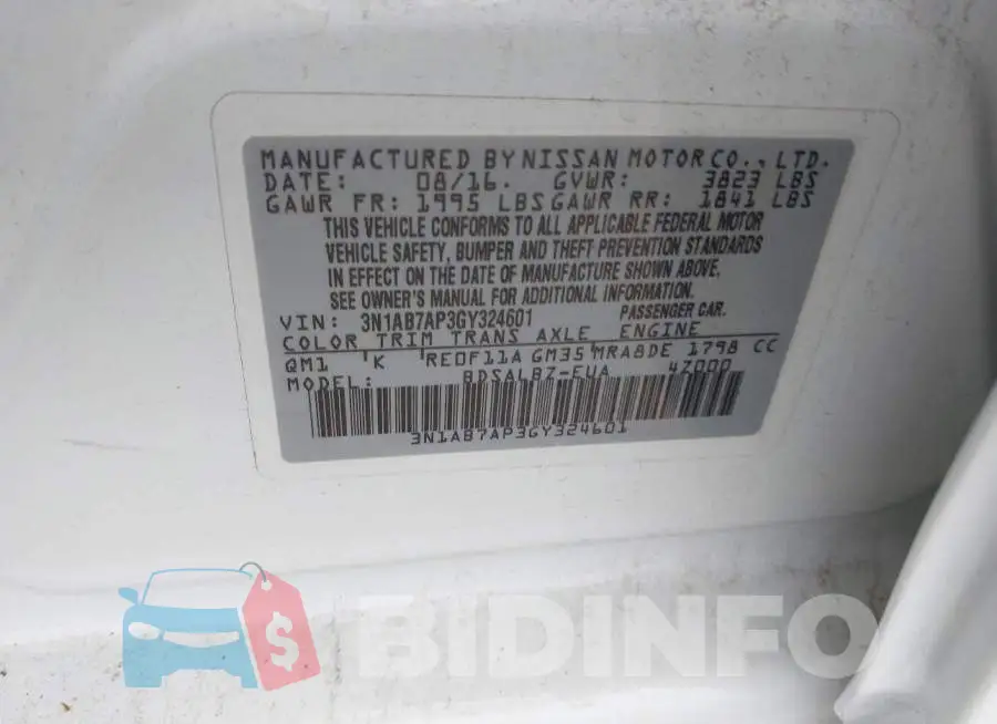 3N1AB7AP3GY324601 Photo# 9