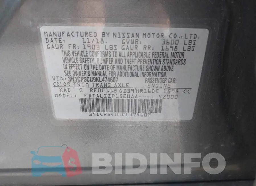 3N1CP5CU9KL474607 Photo# 9