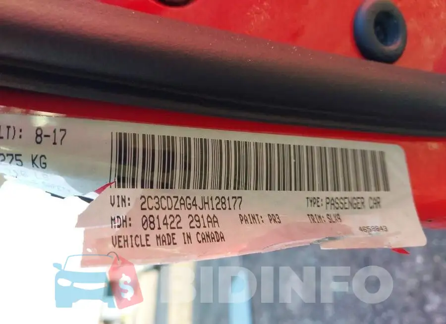 2C3CDZAG4JH128177 Photo# 9