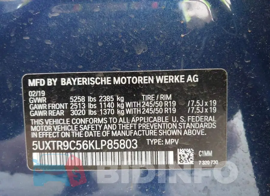 5UXTR9C56KLP85803 Photo# 9