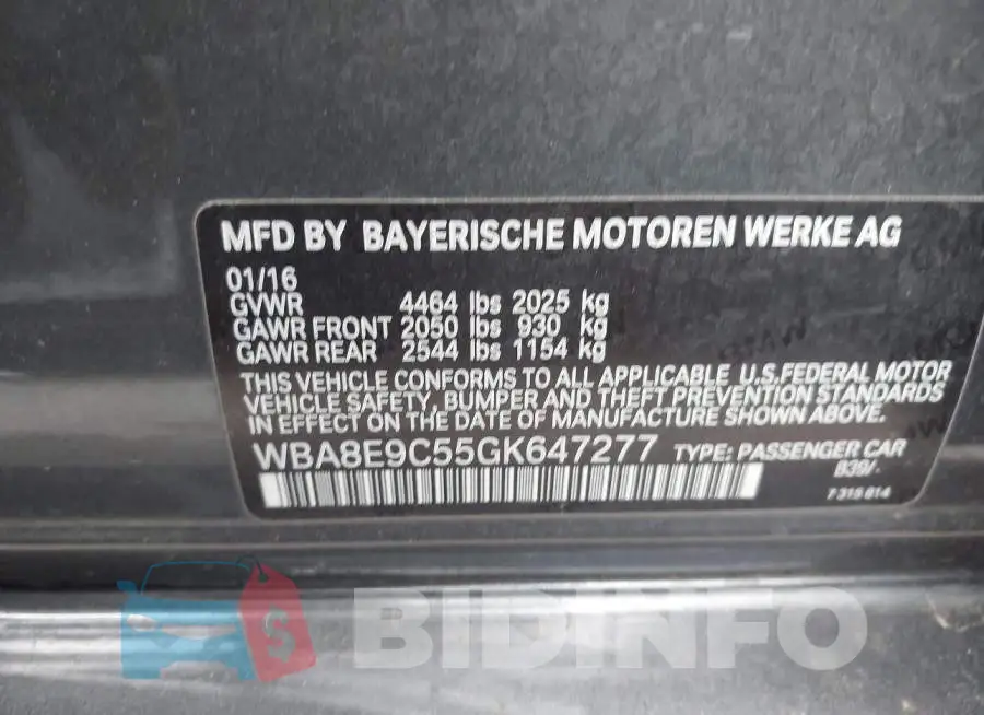 WBA8E9C55GK647277 Photo# 9