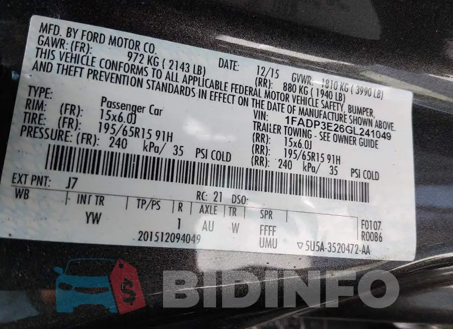 1FADP3E26GL241049 Photo# 9