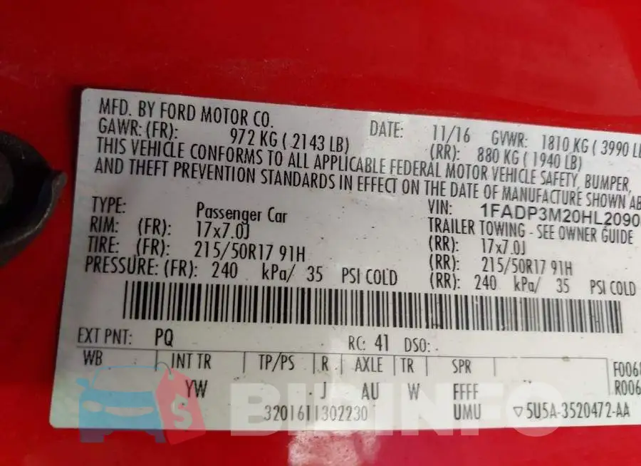 1FADP3M20HL209085 Photo# 9