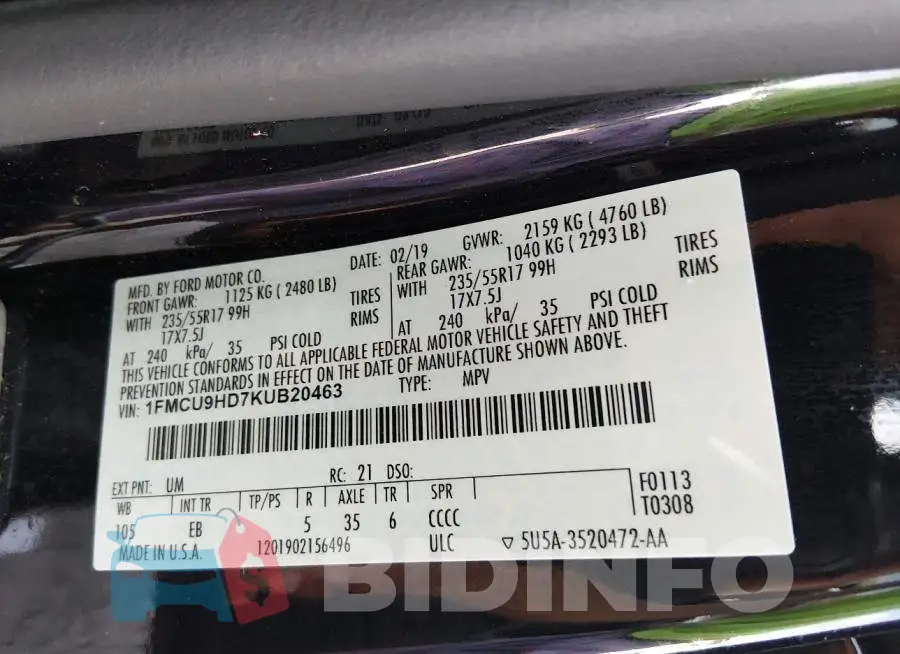1FMCU9HD7KUB20463 Photo# 9