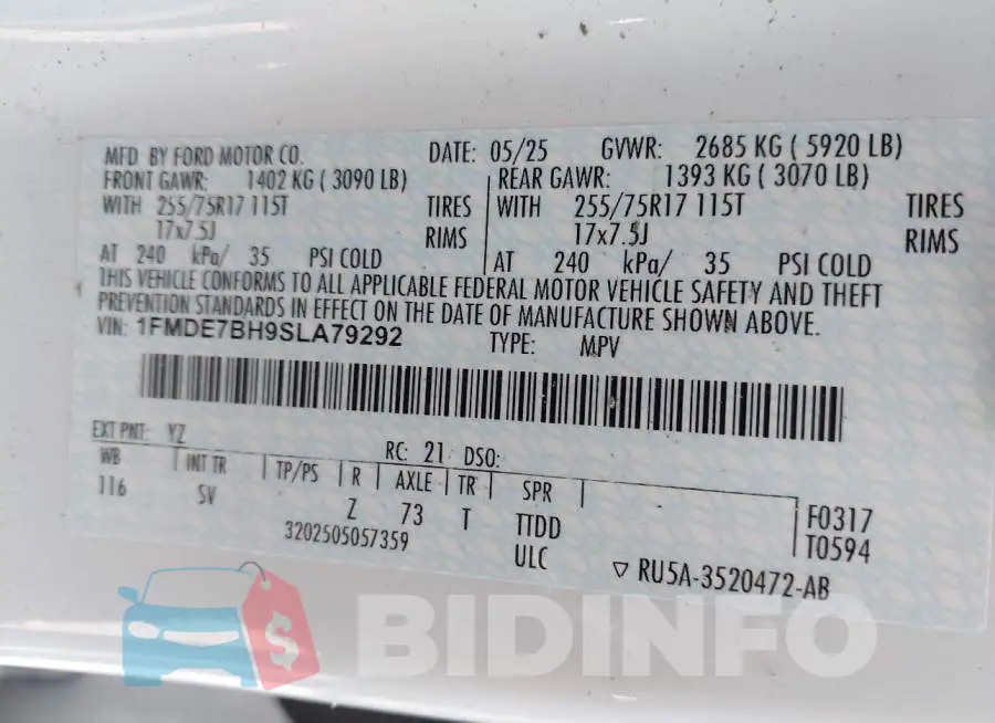 1FMDE7BH9SLA79292 Photo# 9