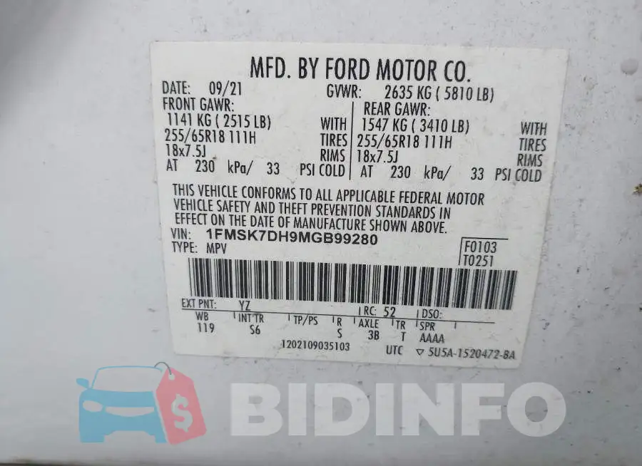 1FMSK7DH9MGB99280 Photo# 9