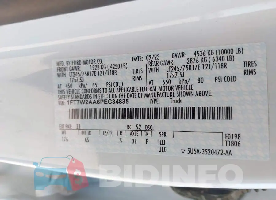 1FT7W2AA6PEC34835 Photo# 9