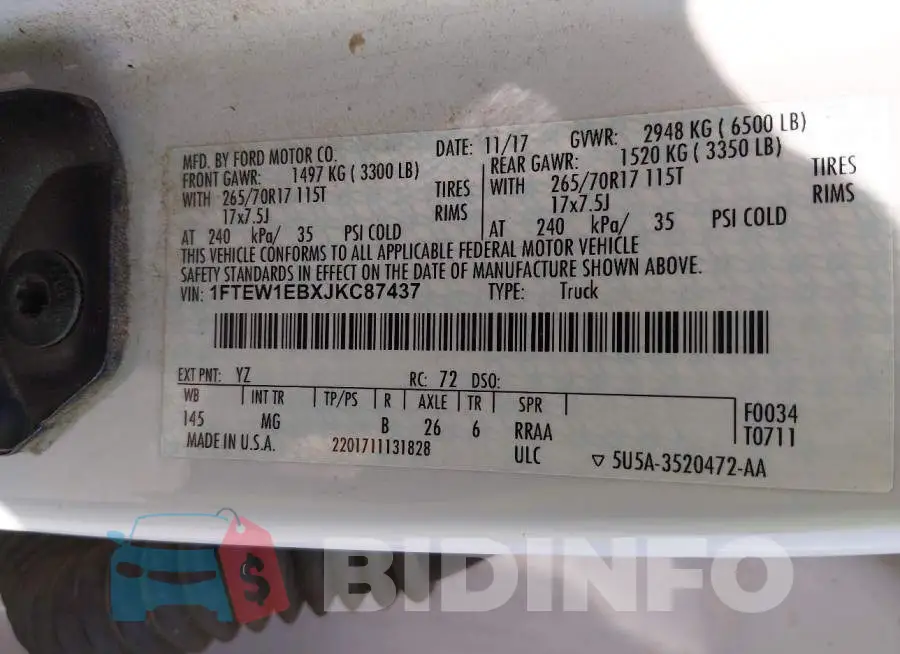 1FTEW1EBXJKC87437 Photo# 9