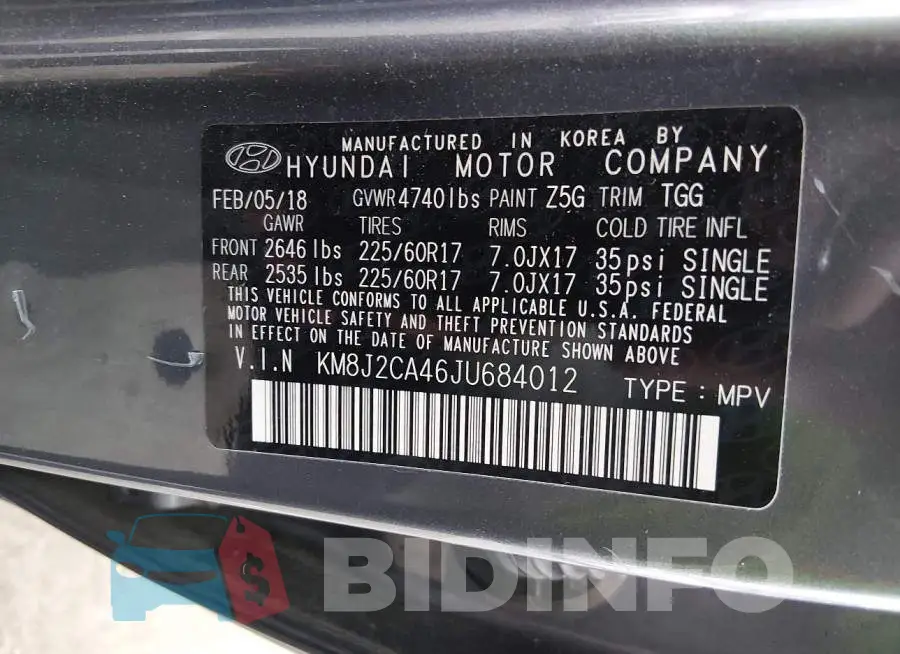 KM8J2CA46JU684012 Photo# 9