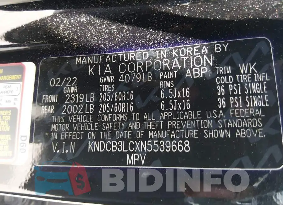 KNDCB3LCXN5539668 Photo# 9