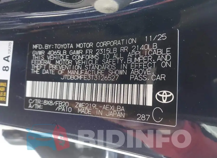 JTDBCMFE3T3126527 Photo# 9
