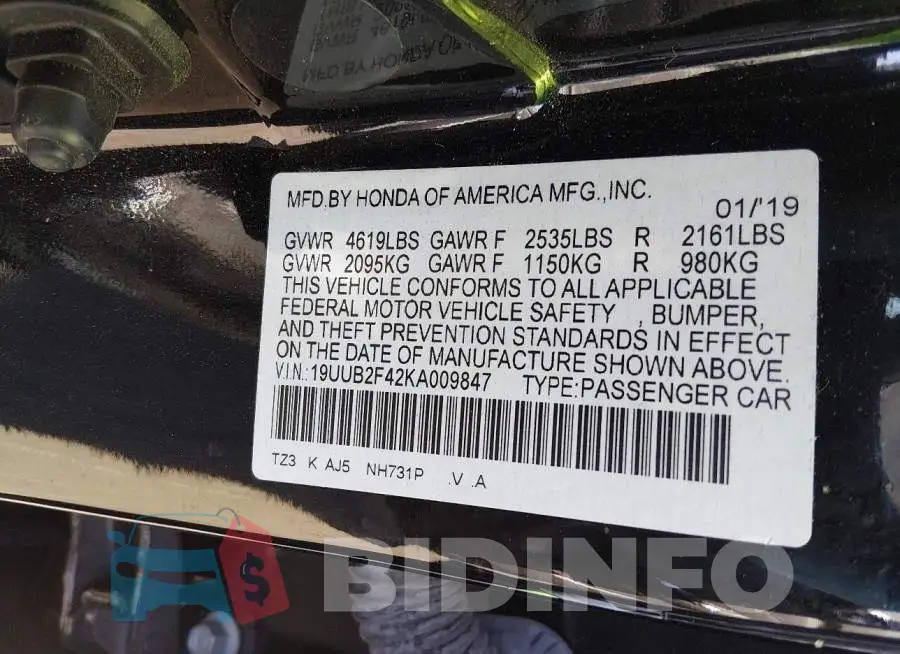 19UUB2F42KA009847 Photo# 9