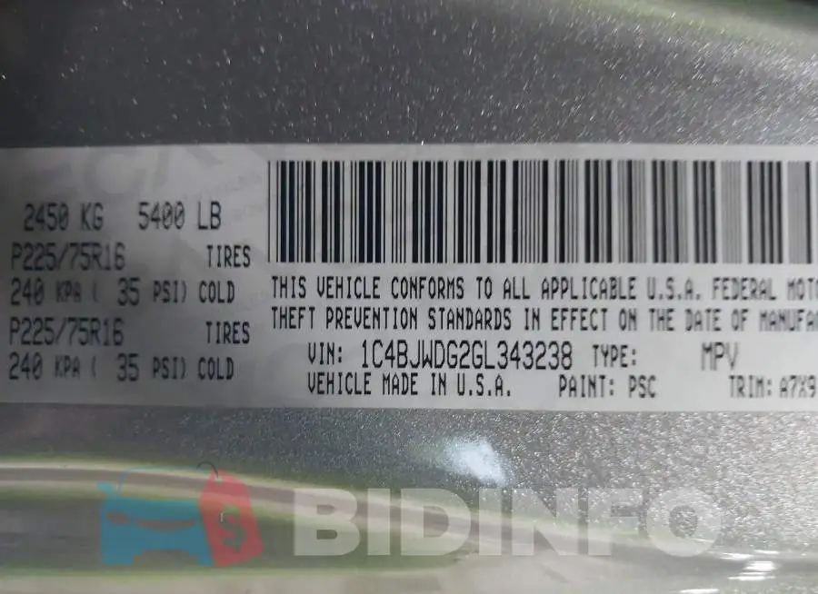 1C4BJWDG2GL343238 Photo# 9