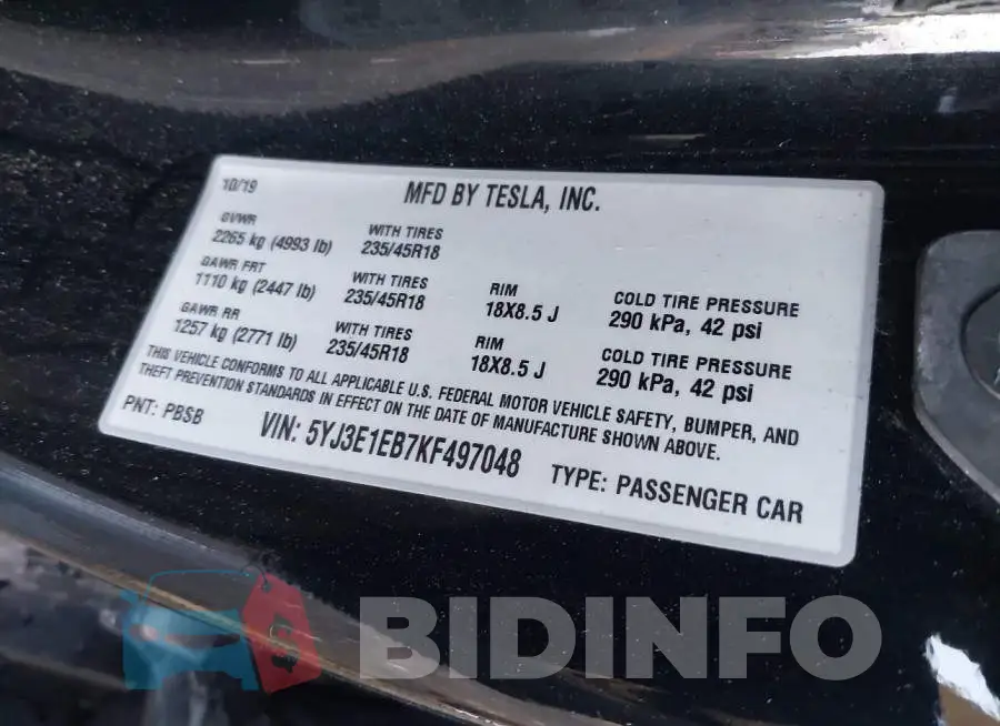 5YJ3E1EB7KF497048 Photo# 9