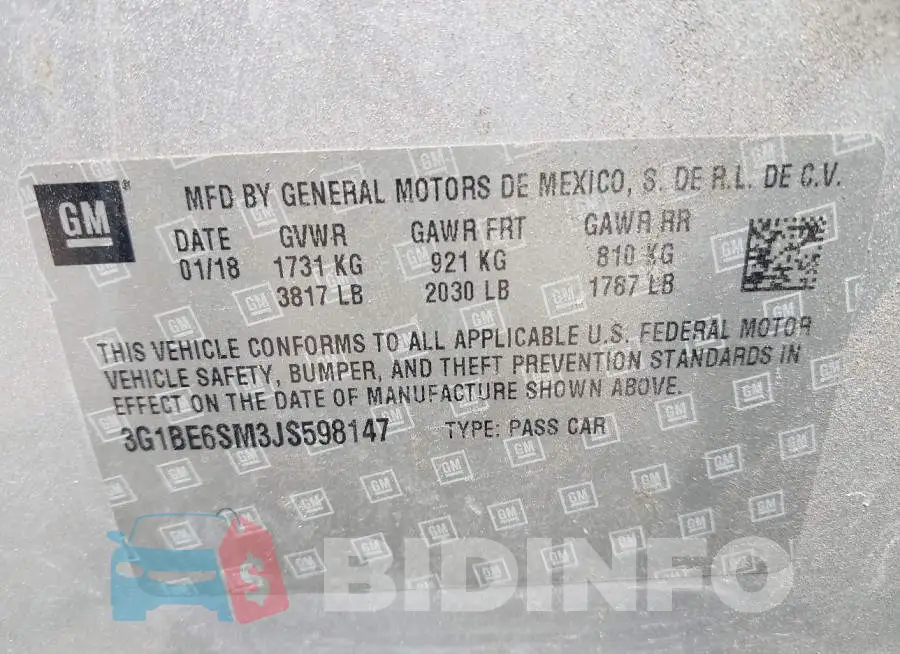 3G1BE6SM3JS598147 Photo# 9