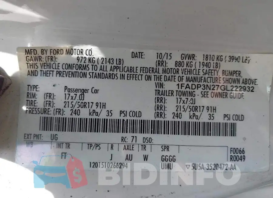 1FADP3N27GL222932 Photo# 9