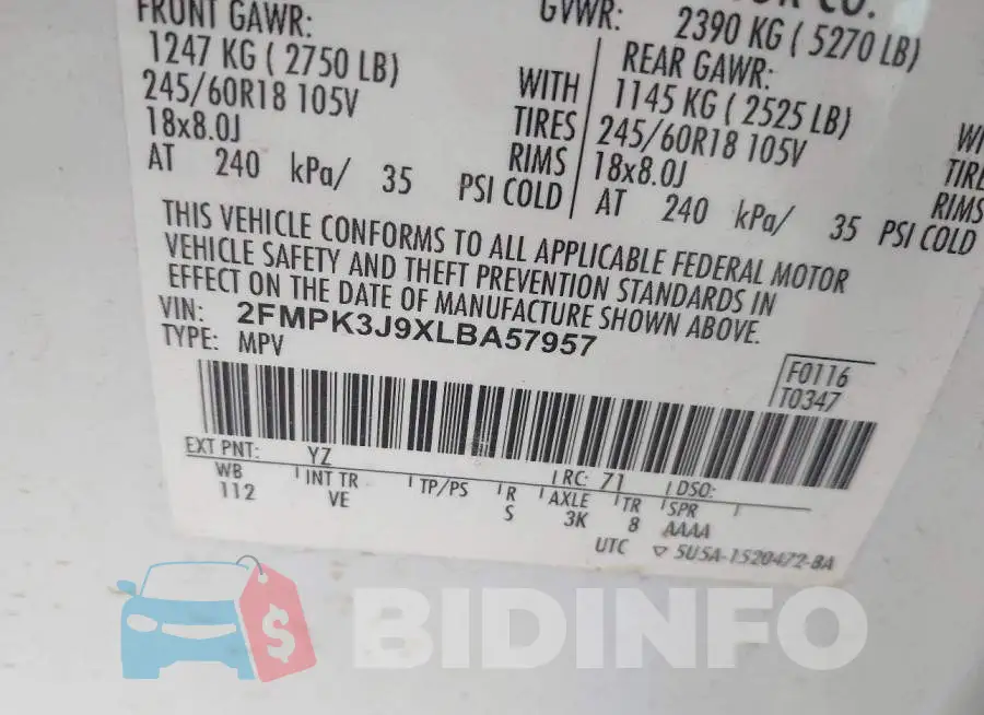 2FMPK3J9XLBA57957 Photo# 9