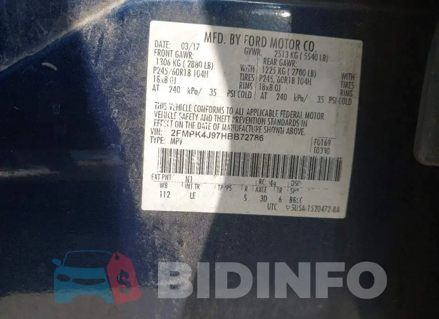 2FMPK4J97HBB72786 Photo# 9