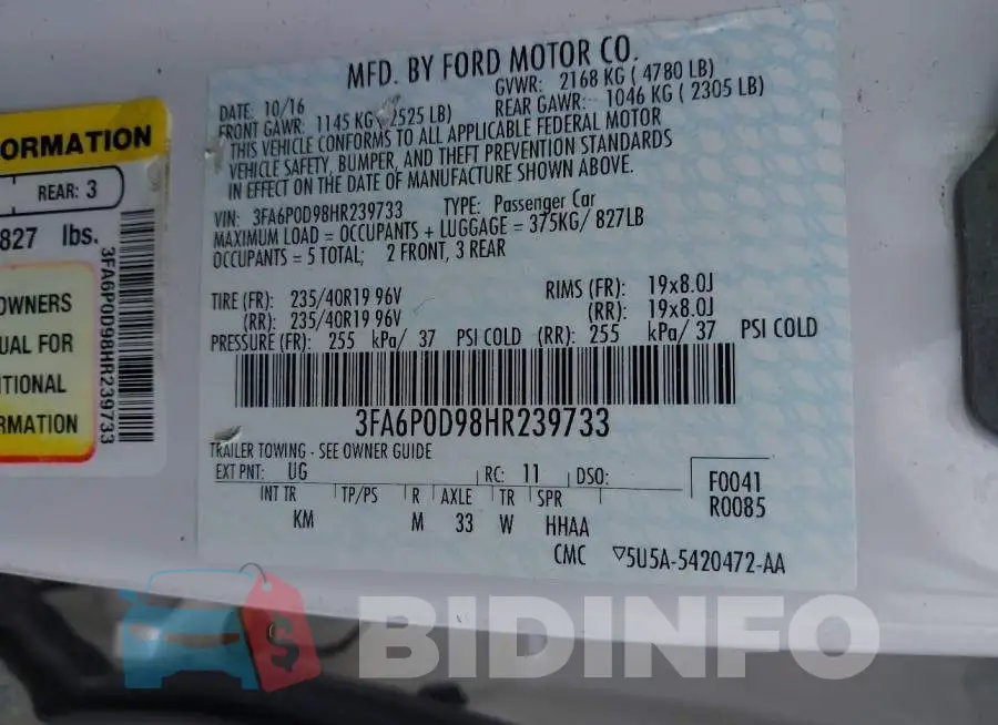 3FA6P0D98HR239733 Photo# 9