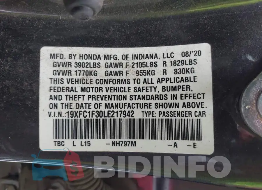 19XFC1F30LE217942 Photo# 9