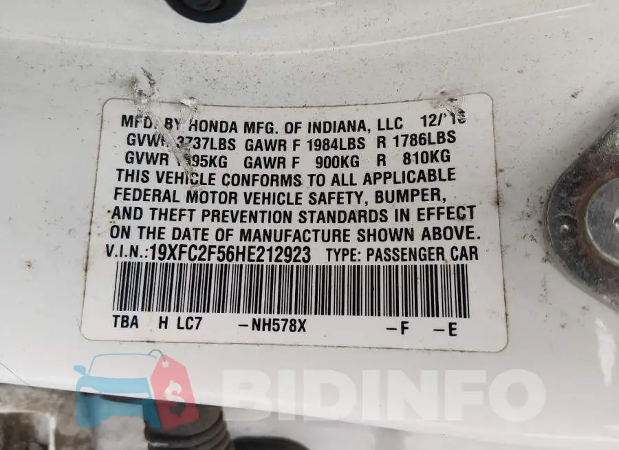 19XFC2F56HE212923 Photo# 9
